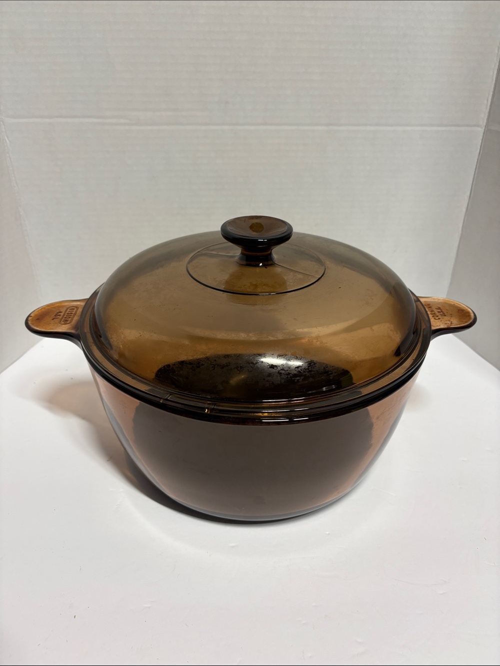 Vintage Corning Visions 4.5L Amber Glass Dutch Oven Stock Pot.